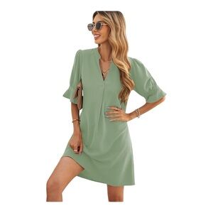 NEW Women's Large Mint Green Vacation Relaxed Tunic Casual Pullover Sheath Dress